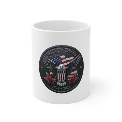 United States 250th Anniversary Coffee Mug – Patriotic Eagle Shield Mug – 1776–2026 USA Commemorative Cup – Vintage Americana Gift Mug 11oz