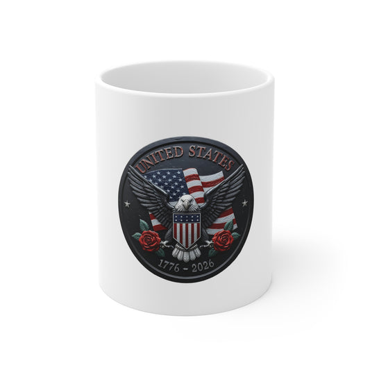 United States 250th Anniversary Coffee Mug – Patriotic Eagle Shield Mug – 1776–2026 USA Commemorative Cup – Vintage Americana Gift Mug 11oz