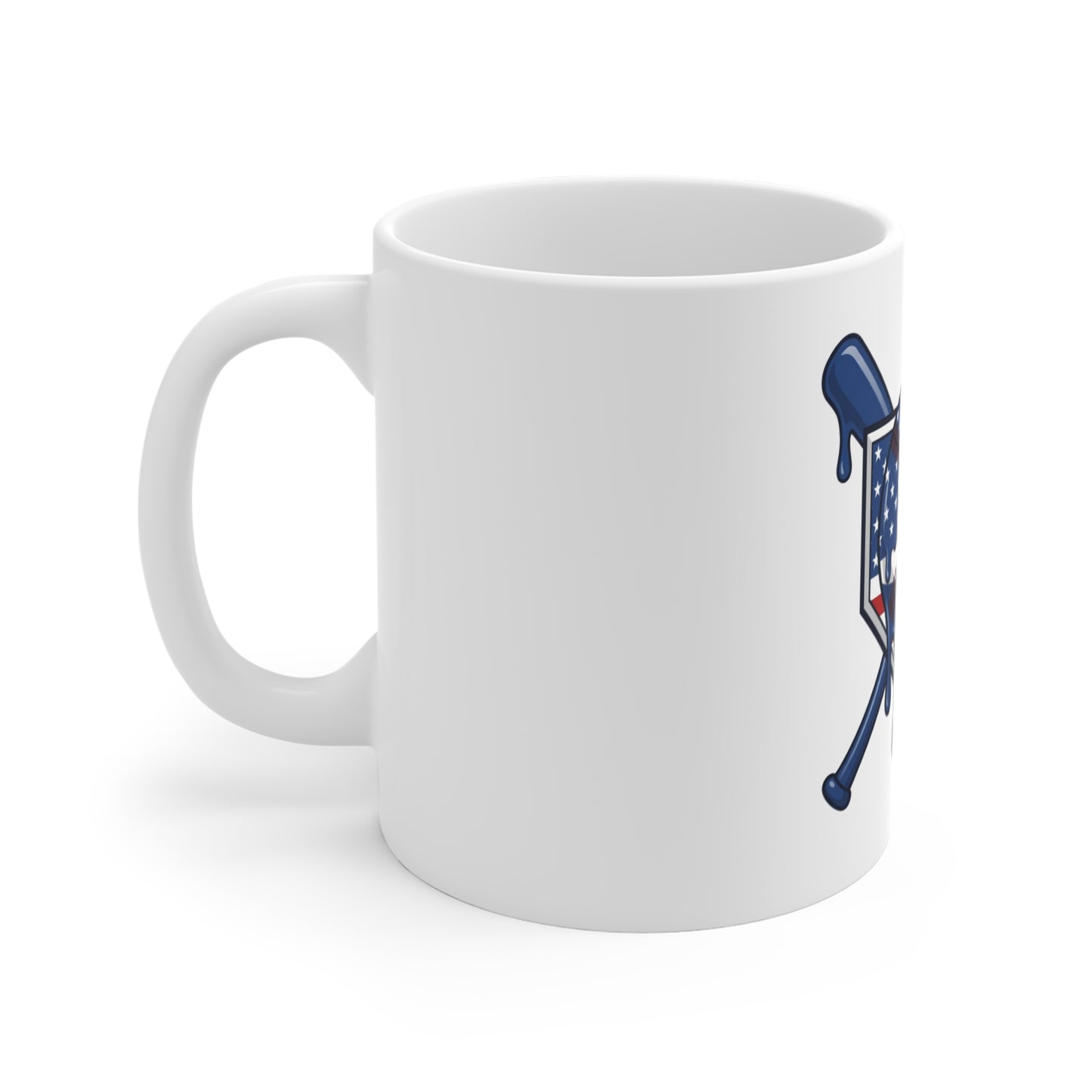 American Flag Baseball Mug — Dripping Patriotic Ball & Bats 11oz