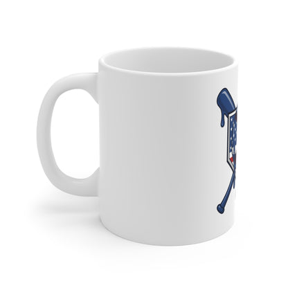 American Flag Baseball Mug — Dripping Patriotic Ball & Bats 11oz