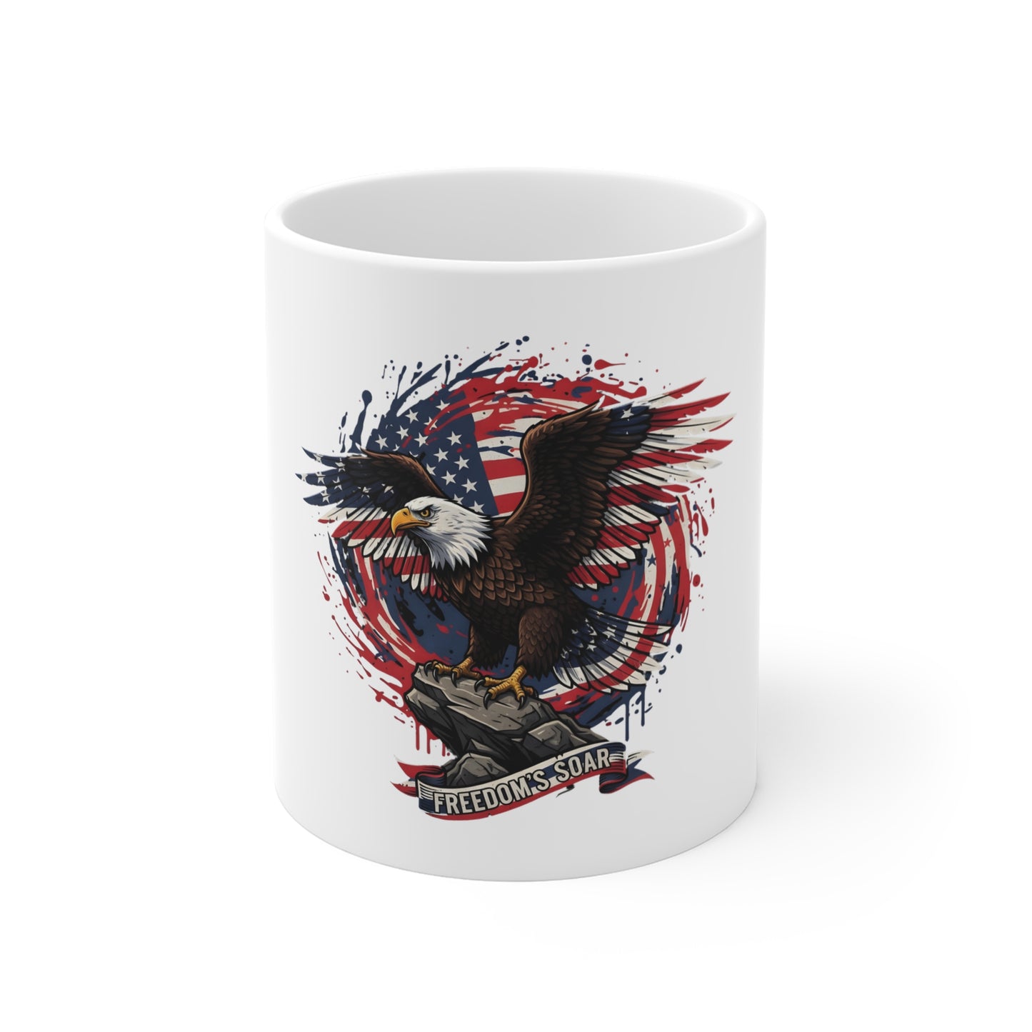 Patriotic Eagle Coffee Mug - 'Freedom Soars' American Flag 11oz