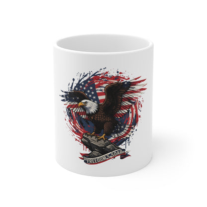 Patriotic Eagle Coffee Mug - 'Freedom Soars' American Flag 11oz
