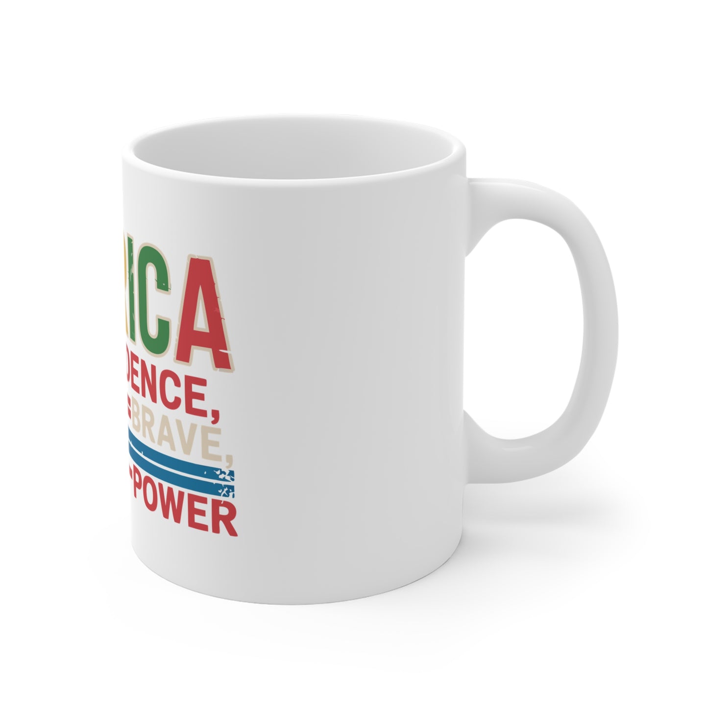 America Patriotic 11oz Coffee Mug — Independence, Freedom & Brave Word Art