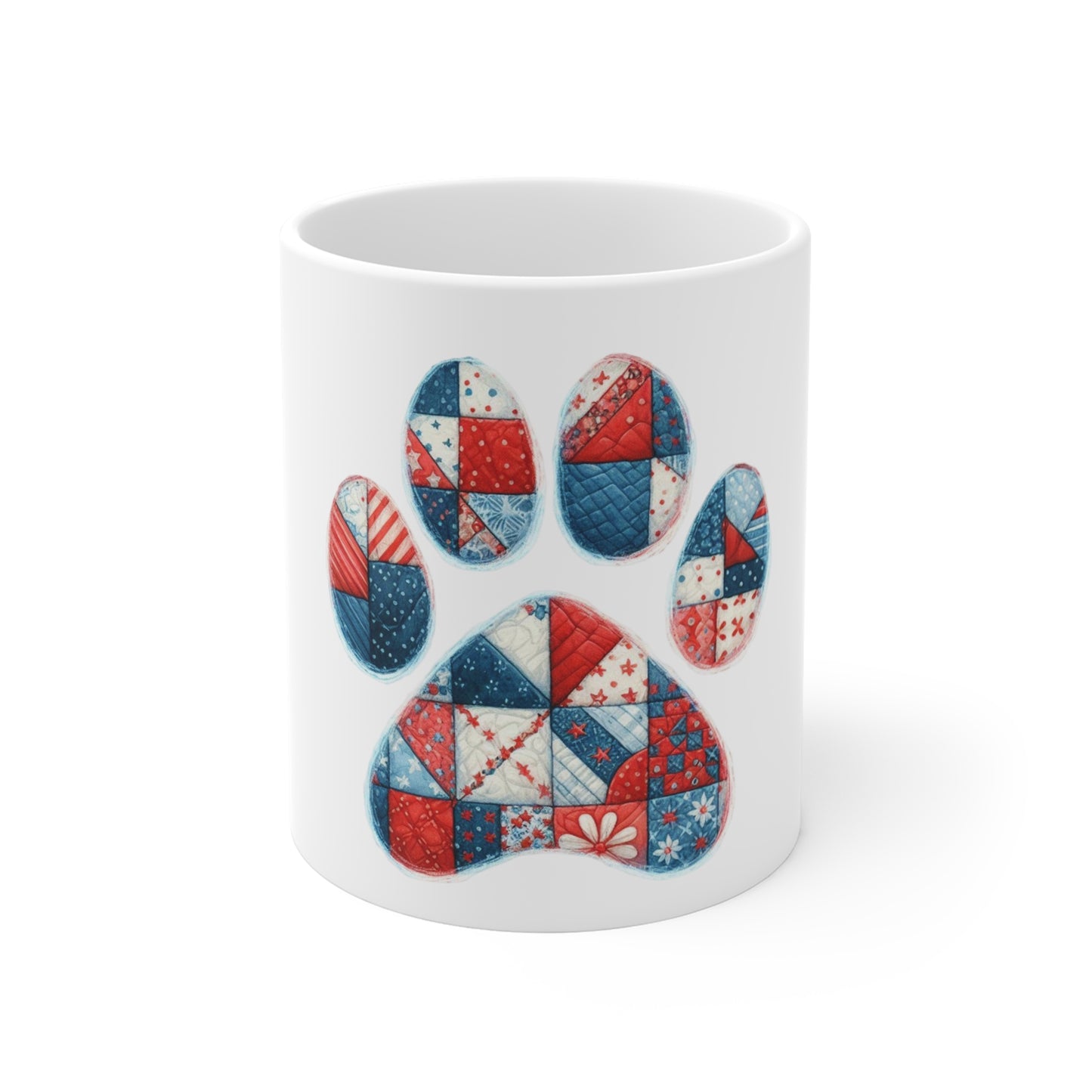 Patriotic Patchwork Dog Paw Coffee Mug – Americana Quilt Mosaic Paw Print Mug – Red White Blue Dog Lover Mug – USA Pet Gift Cup Patriotic Patchwork Paw Mug — 11oz Red White Blue Dog Paw Coffee Cup...