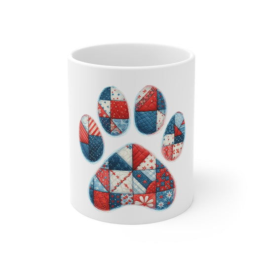 Patriotic Patchwork Dog Paw Coffee Mug – Americana Quilt Mosaic Paw Print Mug – Red White Blue Dog Lover Mug – USA Pet Gift Cup Patriotic Patchwork Paw Mug — 11oz Red White Blue Dog Paw Coffee Cup...