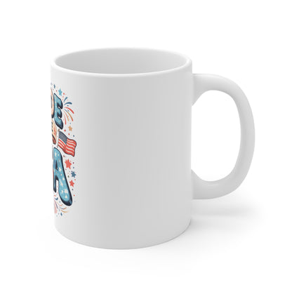 Made in the USA Mug – Patriotic Retro Coffee Mug – Red White Blue Americana Cup – 4th of July Gift Mug 11oz