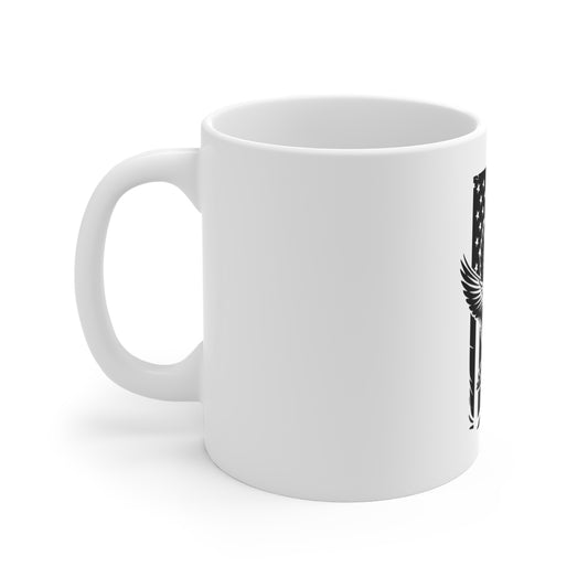 Blackout Flying Duck American Flag Coffee Mug – Tactical Patriotic Waterfowl Mug – Stealth USA Hunting Duck Cup – Distressed Flag Outdoor Mug Mug 11oz