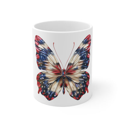Premium Patriotic Butterfly Mug – Stars & Stripes Silk Effect Coffee Mug – Red White Blue Elegant Art Cup – USA Gift Mug Mug 11oz