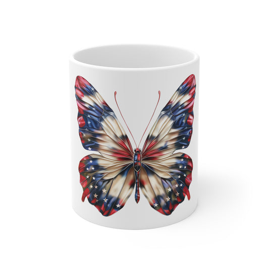 Premium Patriotic Butterfly Mug – Stars & Stripes Silk Effect Coffee Mug – Red White Blue Elegant Art Cup – USA Gift Mug Mug 11oz