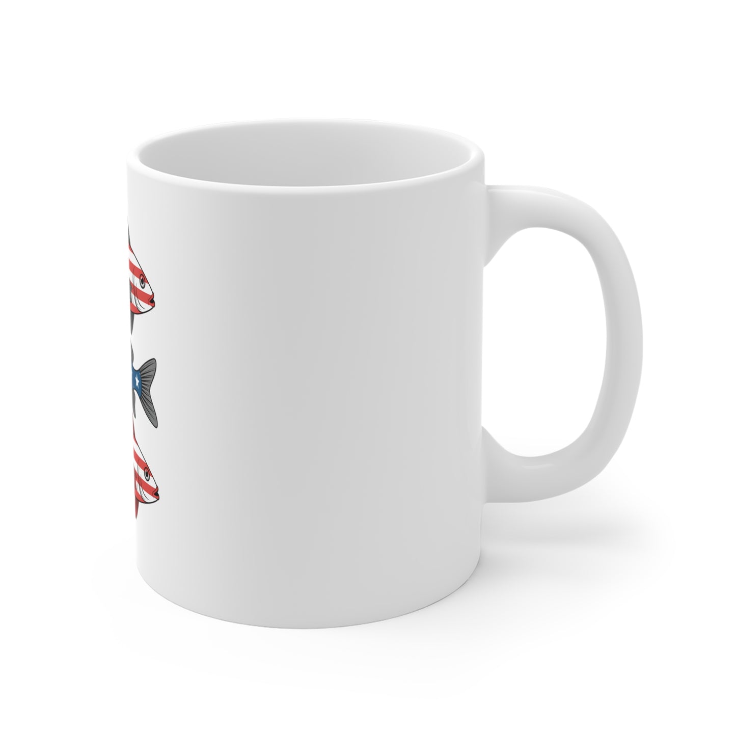 Patriotic Fish Mug — American Flag Fishing Coffee Cup (11oz)
