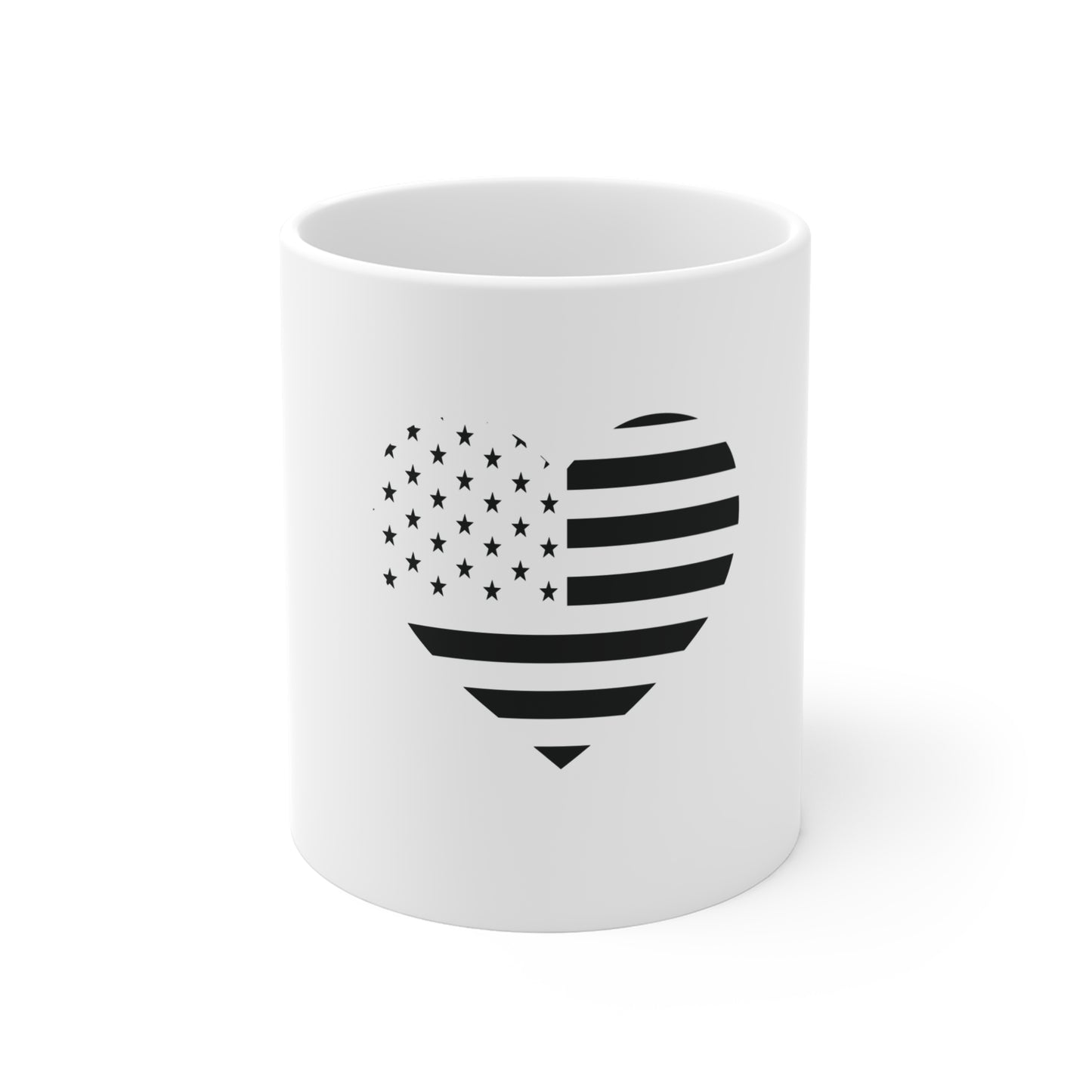 Stealth American Flag Heart Coffee Mug – Blacked Out USA Heart Flag Mug – Minimalist Horizontal Stripe Design Cup – Subtle Patriotic Gift Mug Mug 11oz