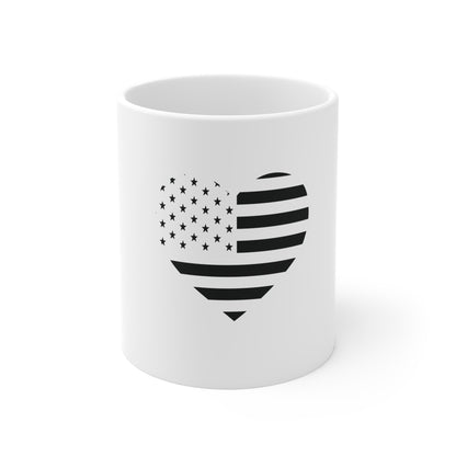 Stealth American Flag Heart Coffee Mug – Blacked Out USA Heart Flag Mug – Minimalist Horizontal Stripe Design Cup – Subtle Patriotic Gift Mug Mug 11oz