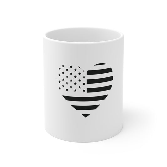 Stealth American Flag Heart Coffee Mug – Blacked Out USA Heart Flag Mug – Minimalist Horizontal Stripe Design Cup – Subtle Patriotic Gift Mug Mug 11oz