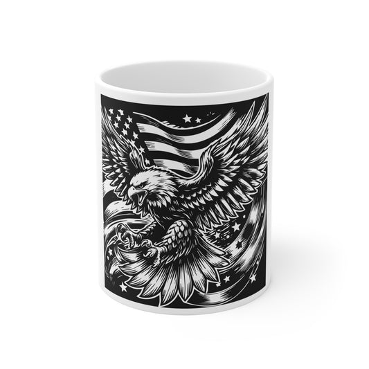 Distressed Vertical American Flag Mug – Vintage USA Flag Coffee Mug – Grunge Patriotic Cup – Rustic Americana Gift Mug 11oz