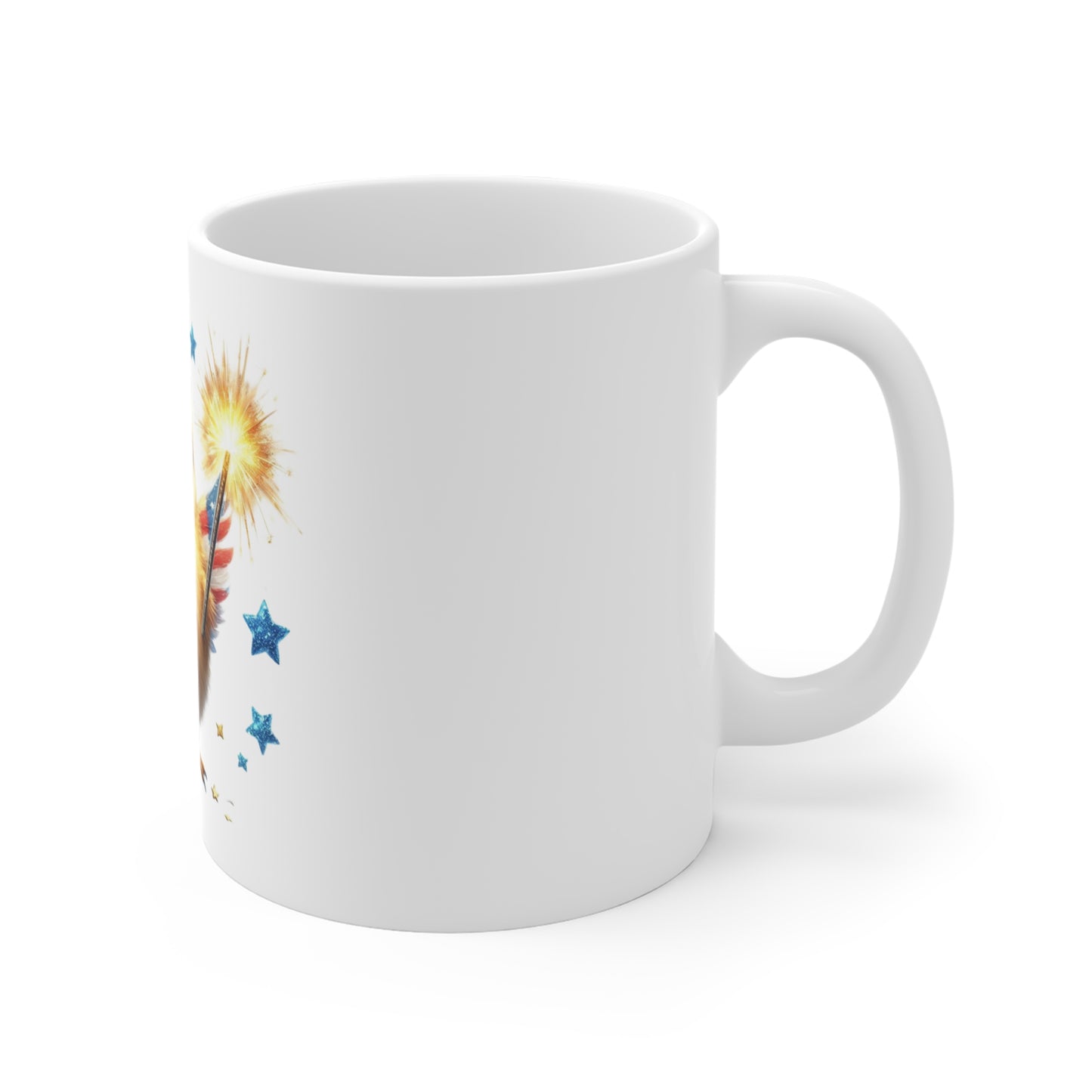 Cute Patriotic Chick Coffee Mug – Baby Chick Fireworks Mug – Kawaii USA Bird Mug – Red White Blue Sparkler Cup 11oz