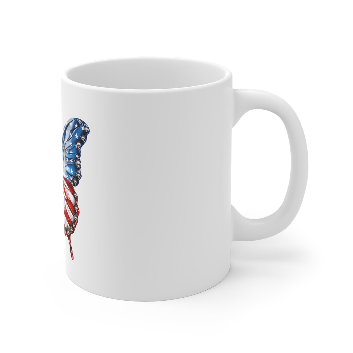 Jeweled American Flag Butterfly Mug – Luxury Patriotic Butterfly Coffee Mug – Red White Blue Crystal Accent Wing Design – Premium USA Gift American Flag Butterfly Mug — Patriotic 11oz Coffee Cup for...