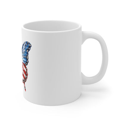 Jeweled American Flag Butterfly Mug – Luxury Patriotic Butterfly Coffee Mug – Red White Blue Crystal Accent Wing Design – Premium USA Gift American Flag Butterfly Mug — Patriotic 11oz Coffee Cup for...