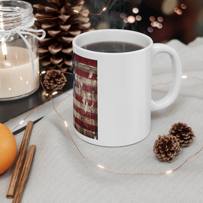 Paint-Splashed Barnwood American Flag Coffee Mug – Distressed USA Flag Mug – Rustic Drip & Fade Patriotic Cup – Vintage Farmhouse Flag Mug Rustic American Flag Coffee Mug - 11oz Patriotic Vintage USA...