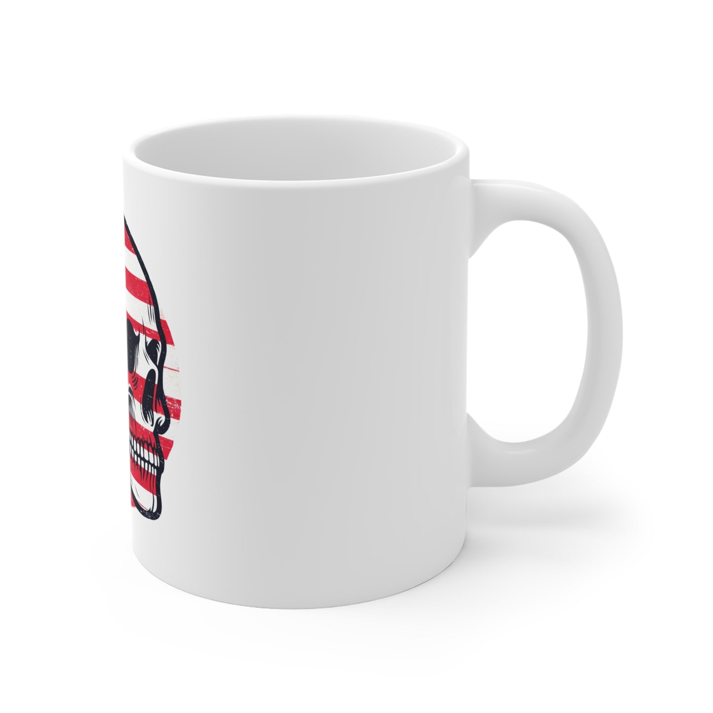 Vintage American Flag Skull Mug – Distressed Patriotic Skull Coffee Cup – USA Grunge Style 1776 Gift Mug 11oz