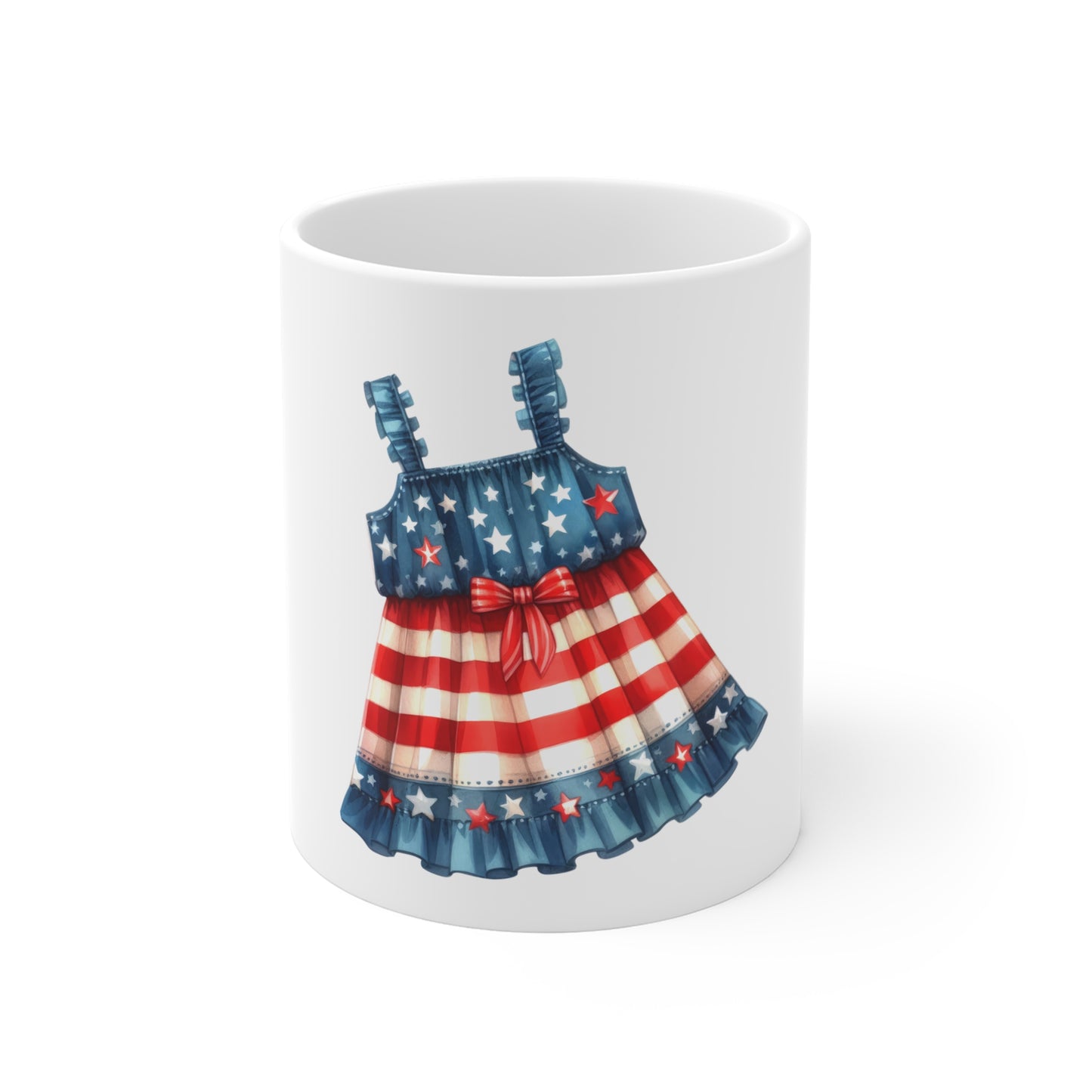 11oz Mug — Patriotic American Flag Sundress Design (Fourth of July)