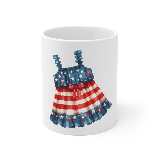 11oz Mug — Patriotic American Flag Sundress Design (Fourth of July)