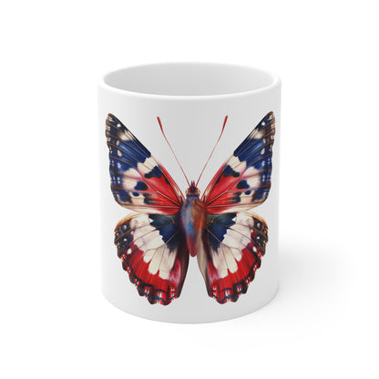 Classic Patriotic Butterfly Mug – Red White Blue Natural Wing Coffee Mug – Americana Art Cup – USA Gift Mug Mug 11oz