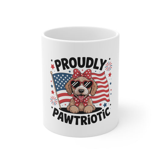 Proudly Pawtriotic Mug — 11oz Patriotic Dog Coffee Cup (Fourth of July)