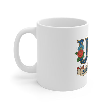 USA 250 Years of Freedom 11oz Mug — Patriotic Independence Day Coffee Cup