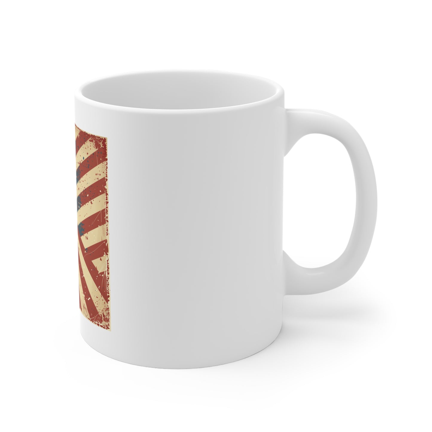 Retro American Flag Sunburst Coffee Mug – Vintage Patriotic USA Mug – Diagonal Stars & Stripes 11oz Ceramic Cup – Unique Americana Gift