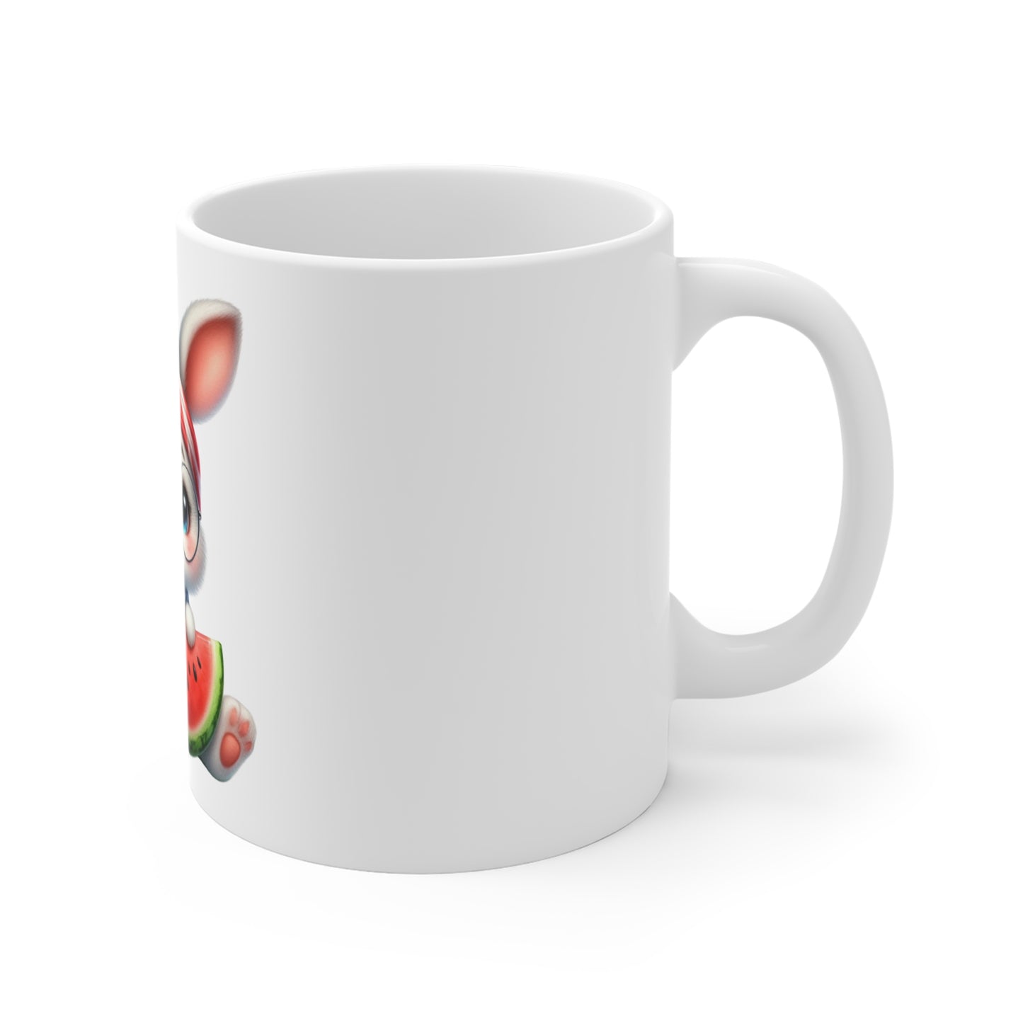 Cute Patriotic Bunny Coffee Mug – Kawaii Americana Rabbit Mug – Red White Blue Watermelon Cup – Adorable USA Gift Mug 11oz