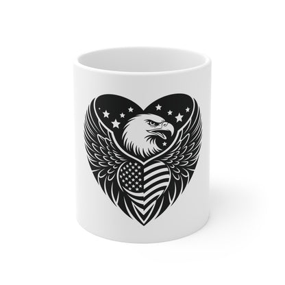 Black Eagle Heart Flag Mug – Stealth Patriotic Eagle Coffee Mug – Minimalist USA Heart Flag Cup – Tactical Freedom Mug Mug 11oz