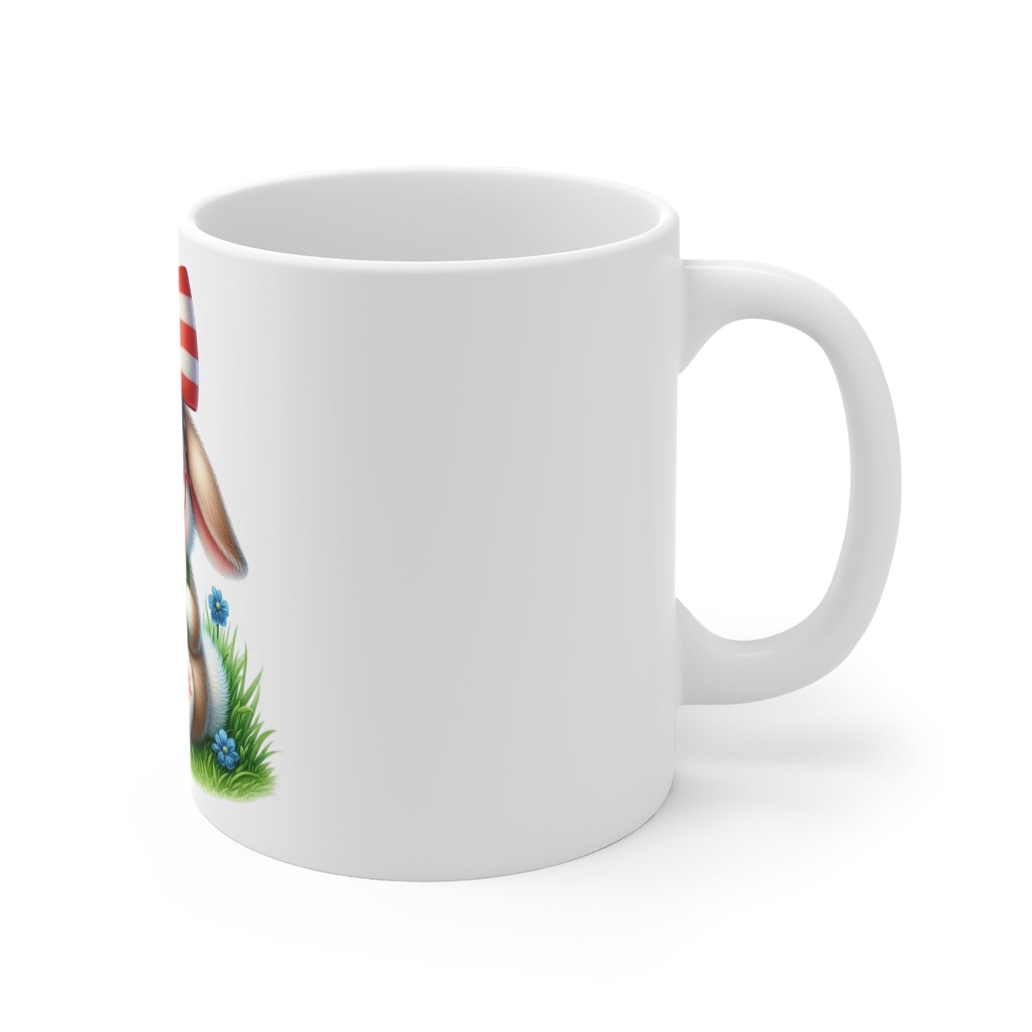 Cute Patriotic Bunny Coffee Mug – Watermelon Bunny Mug – Kawaii USA Rabbit Mug – Red White Blue Summer Gift Cup 11oz
