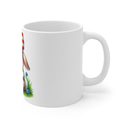Cute Patriotic Bunny Coffee Mug – Watermelon Bunny Mug – Kawaii USA Rabbit Mug – Red White Blue Summer Gift Cup 11oz