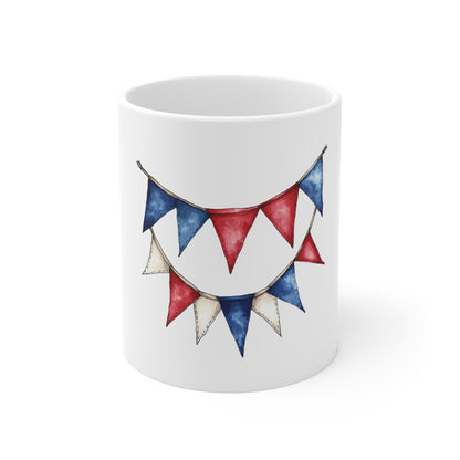 Patriotic Red White Blue Bunting Mug — 11oz Celebration Coffee Cup
