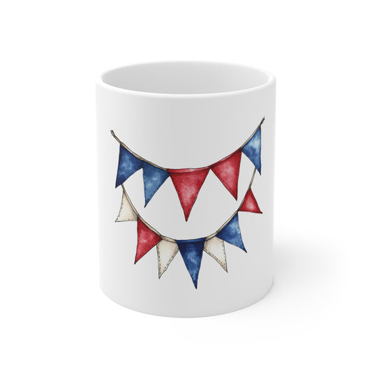 Patriotic Red White Blue Bunting Mug — 11oz Celebration Coffee Cup