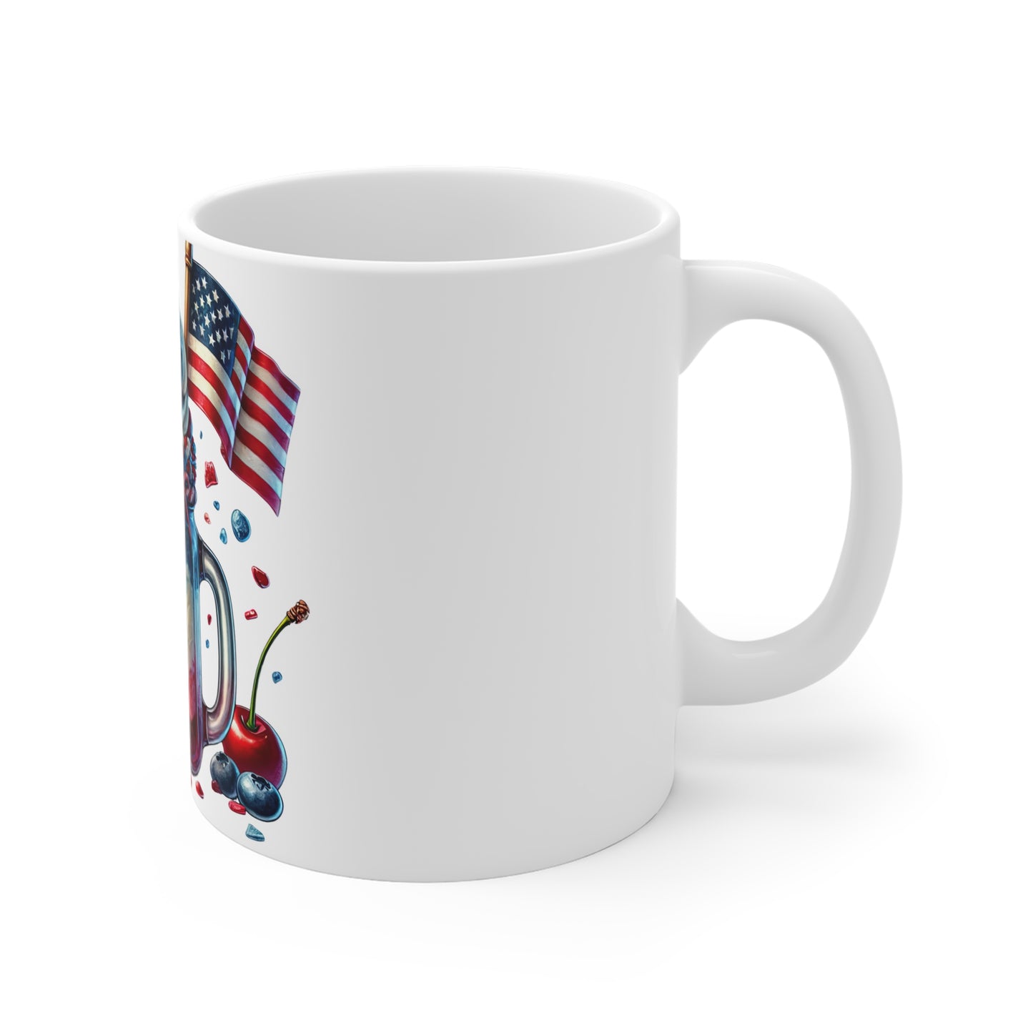 Patriotic Ice Cream Sundae Coffee Mug – 4th of July Mason Jar Dessert Mug – Red White Blue Milkshake Cup with American Flag & Cookie Patriotic Red White Blue Milkshake Mug — 11oz Americana Dessert...