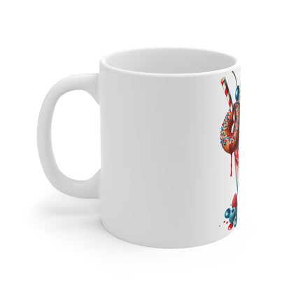 Patriotic Donut Milkshake Coffee Mug – 4th of July Drip Dessert Mug – Red White Blue Sweet Treat Cup – Americana Candy Mug – Festive Gift Mug Patriotic Red White & Blue Milkshake Mug — 11oz USA Flag...
