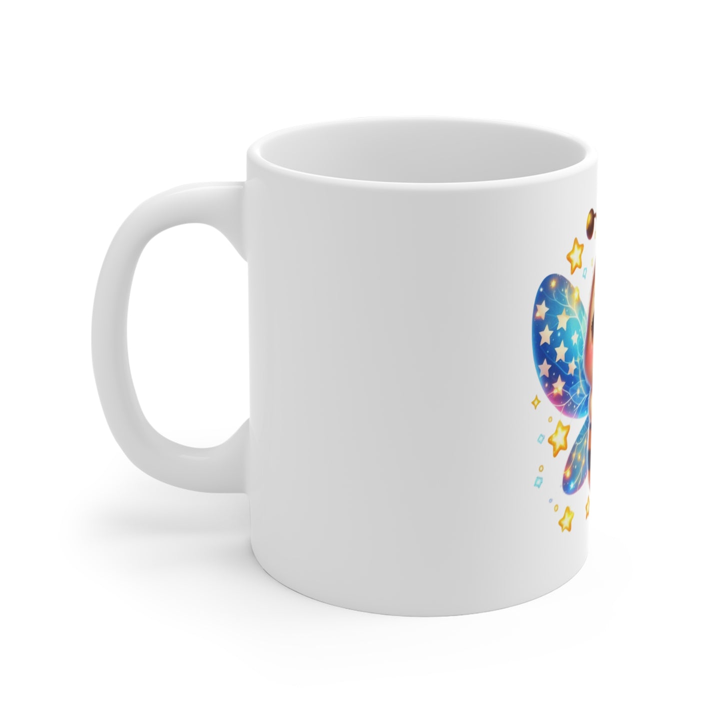 Cute Patriotic Bee Coffee Mug – Kawaii Starry Bumblebee Mug – Red White Blue Glow Wings Cup – Adorable USA Gift Mug 11oz