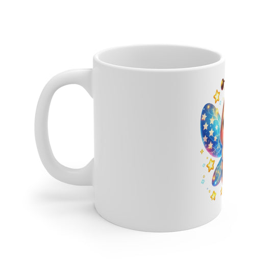 Cute Patriotic Bee Coffee Mug – Kawaii Starry Bumblebee Mug – Red White Blue Glow Wings Cup – Adorable USA Gift Mug 11oz