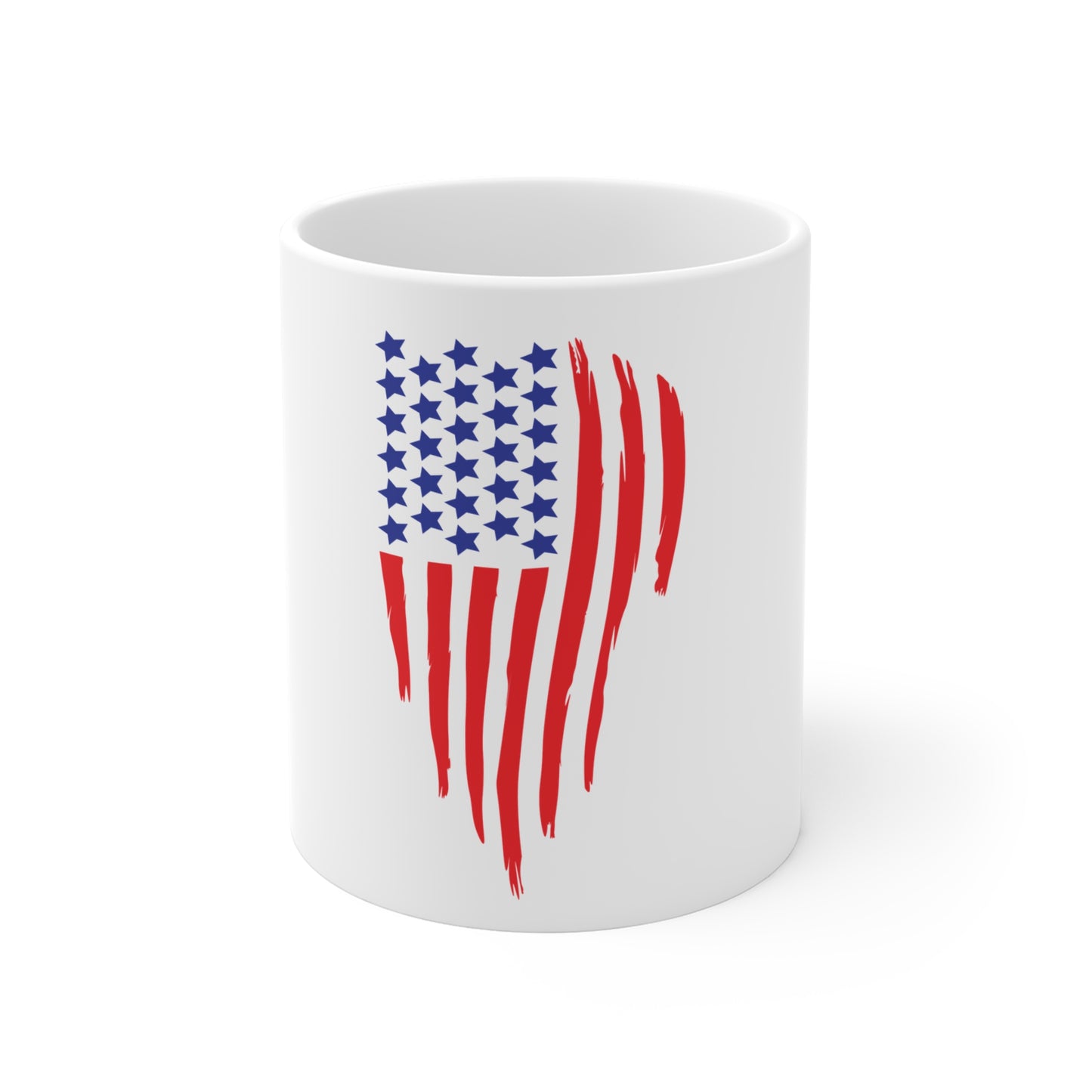 Vertical Brushstroke American Flag Coffee Mug – Abstract USA Flag Mug – Modern Patriotic Cup – Bold Red White Blue Gift Mug 11oz
