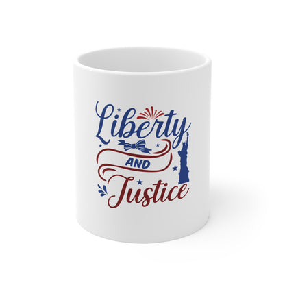 Liberty and Justice Mug — Patriotic 11oz Coffee Cup (Statue of Liberty)