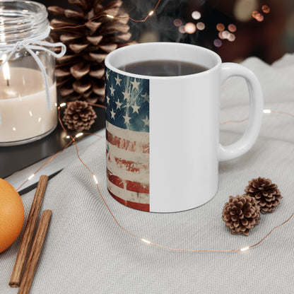 American Flag Coffee Mug – Ink Splatter USA Mug – Modern Grunge Patriotic Mug – Artistic Freedom Mug 11oz