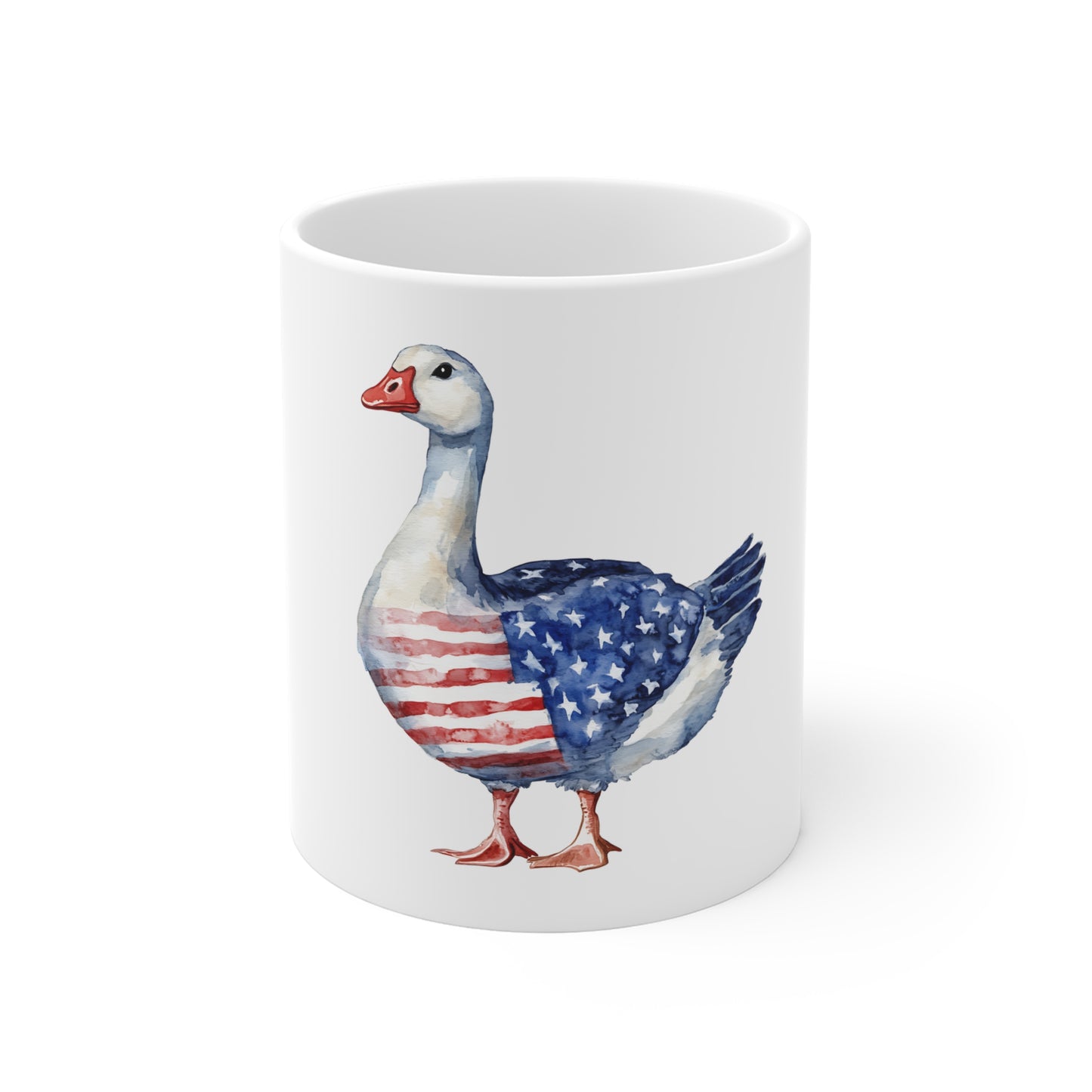 Patriotic Goose Mug – 11oz American Flag Watercolor Coffee Cup