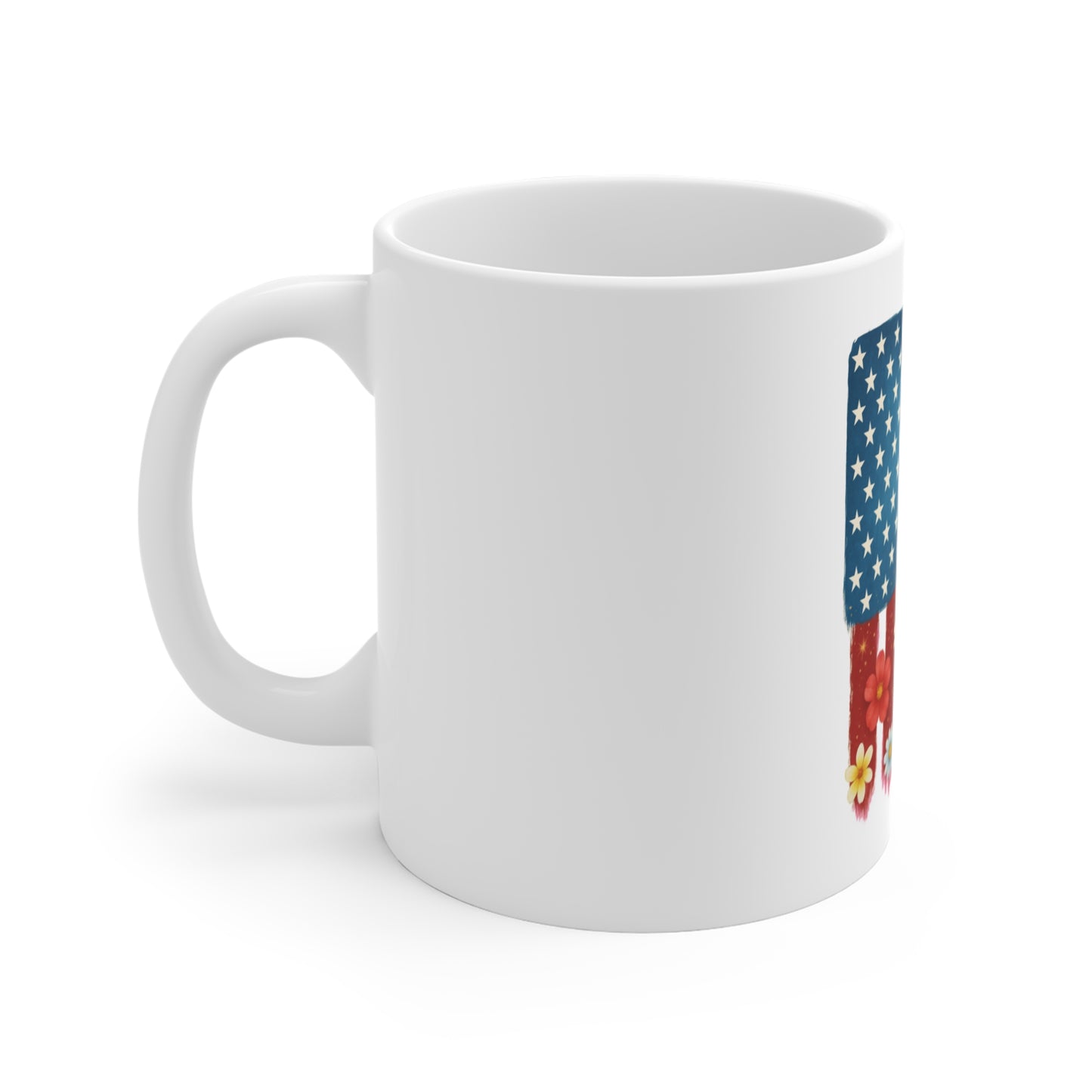 Patriotic Daisy American Flag Mug - 11oz