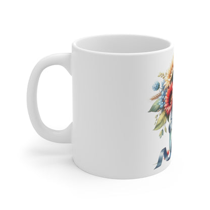 Patriotic Sunflower Bouquet Coffee Mug – Red White Blue Sunflower Mason Jar Mug – Americana Floral Gift Cup – Rustic Farmhouse Mug Sunflower Mason Jar Floral Mug – Colorful Bouquet Coffee Cup