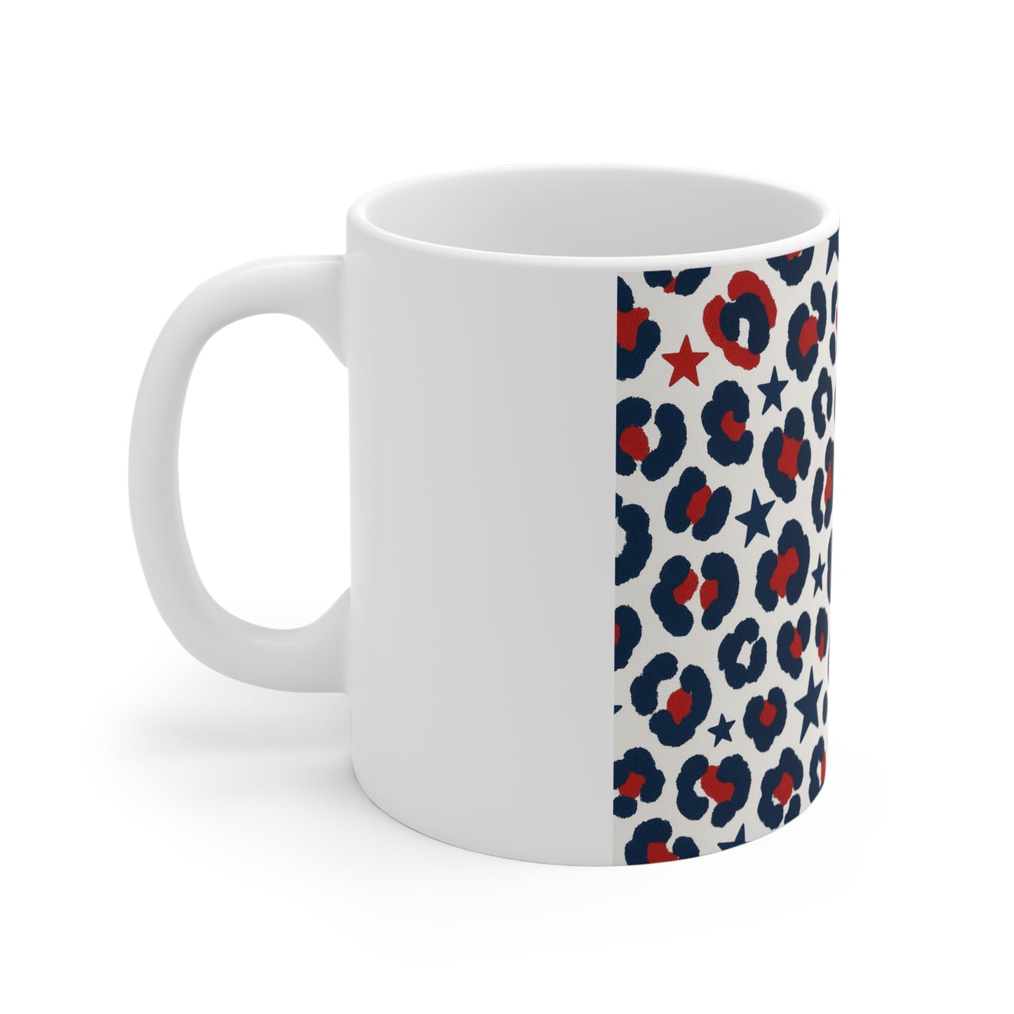 Patriotic Leopard Print Coffee Mug – Red White Blue Pattern Mug – Trendy USA Print Mug – Fun Americana Gift11oz