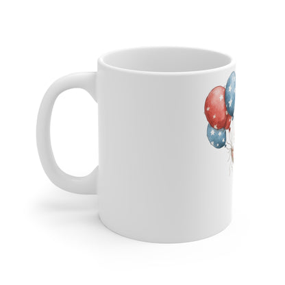 Cute Patriotic Puppy Balloon Coffee Mug – 4th of July Dog Mug – Americana Puppy Floating Balloons Cup – Red White Blue Pet Lover Gift Cute Puppy with Patriotic Balloons Mug — 11oz Ceramic Coffee Cup...