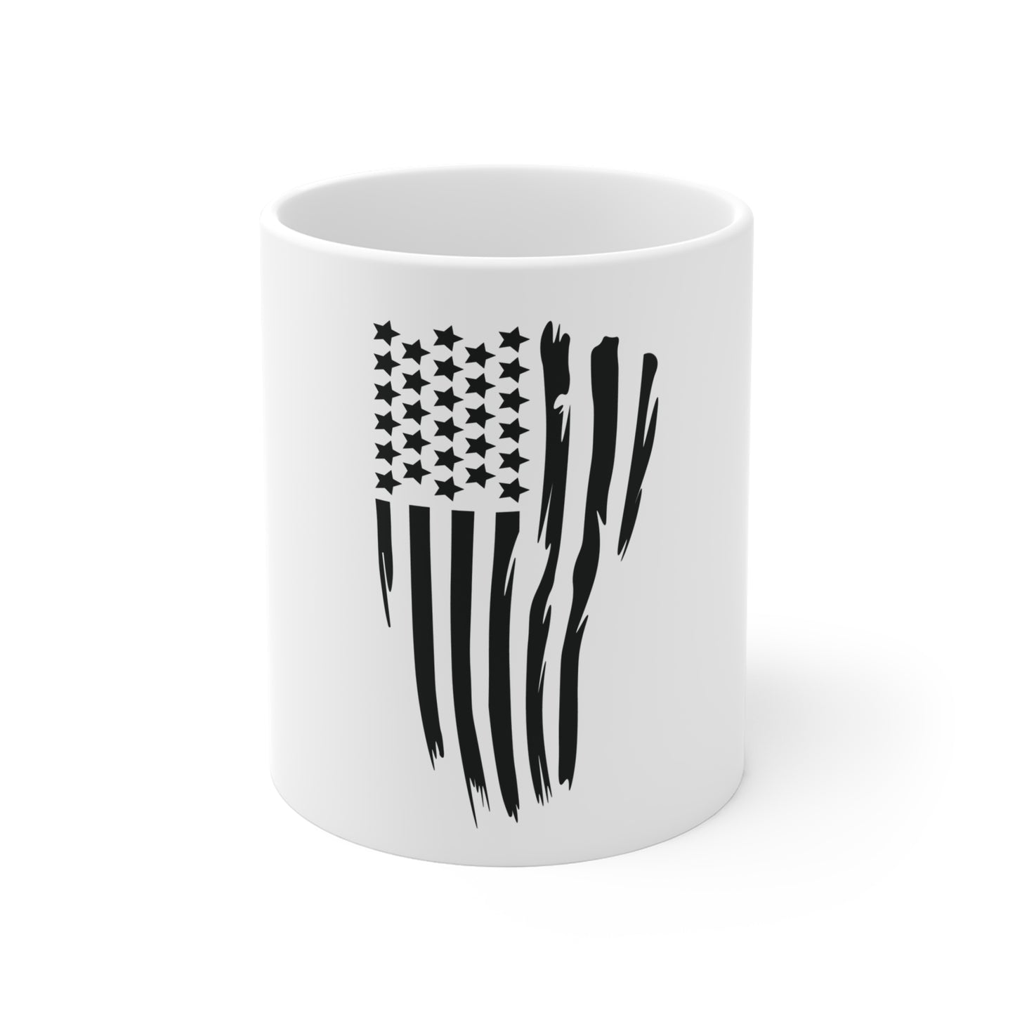 Black Vertical Distressed American Flag Coffee Mug – Split Stripe USA Flag Mug – Stealth Patriotic Cup – Modern Americana Gift Mug 11oz