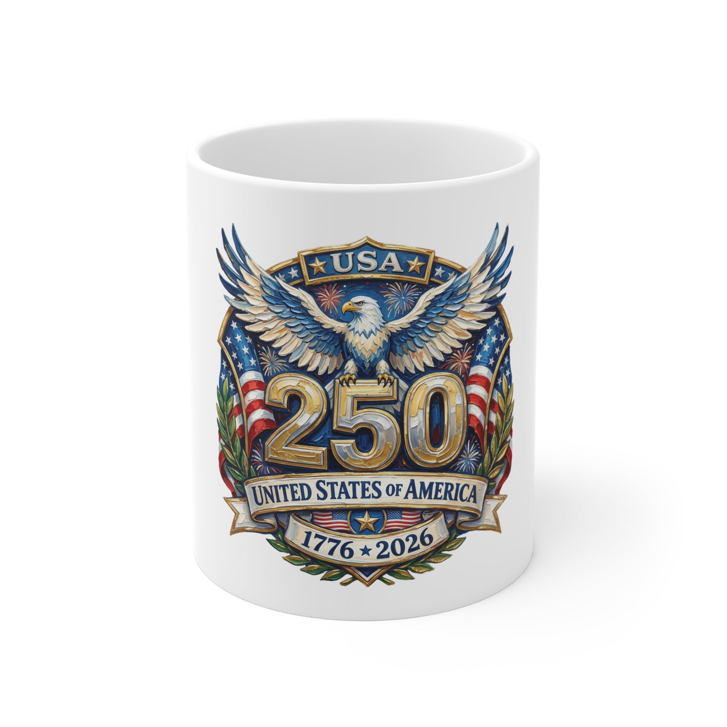250th USA Anniversary Mug — United States of America 1776–2026 Patriotic Eagle Coffee Cup