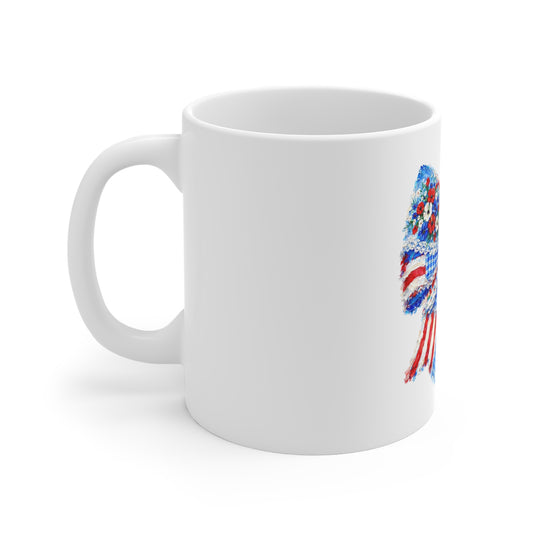 Patriotic Bow Coffee Mug – 11oz American Flag Ribbon Design